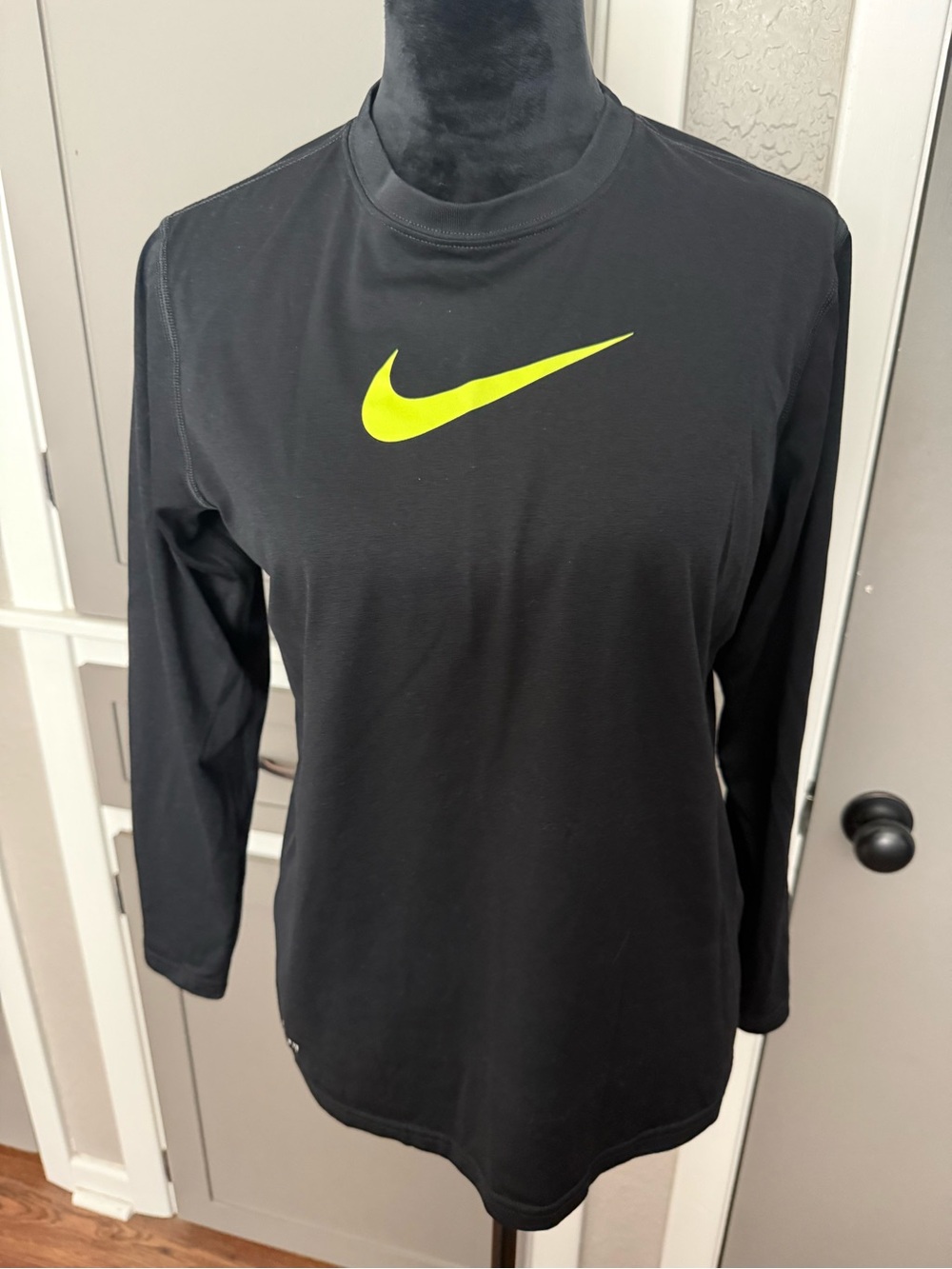 Nike Black Long Sleeve Top with Neon Yellow Swoosh